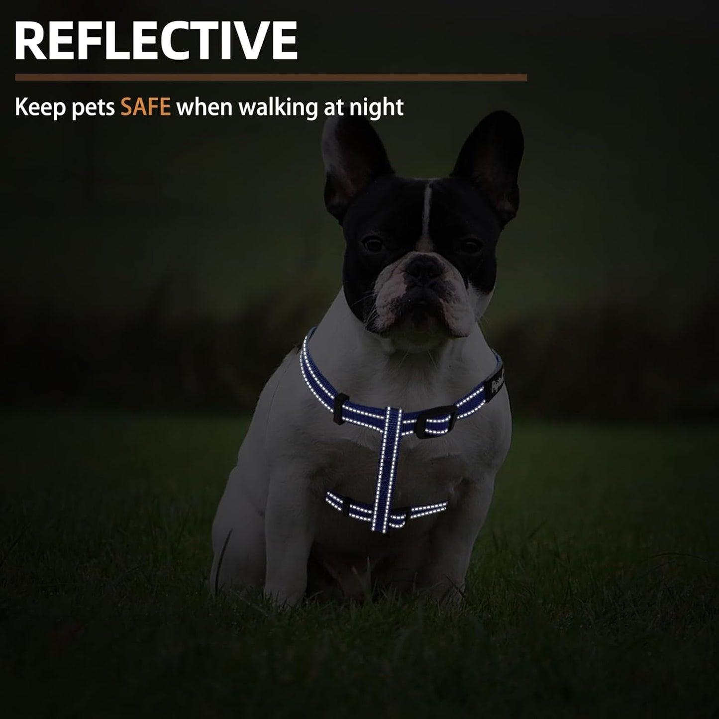 PUPTECK No Pull Dog Harness Soft Adjustable Basic Nylon Step in Puppy Vest Outdoor Walking with ID Tag, Reflecive Navy Blue, S