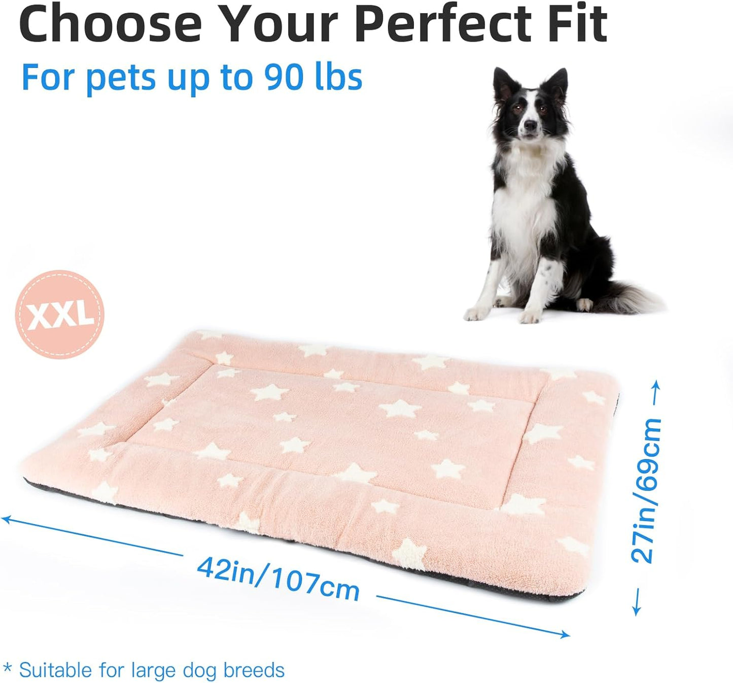 Mora Pets Dog Crate Pad Dog Kennel Bed Crate Mat for Large Dogs Washable Cute Star Pet Bed for Cage Ultra Soft Flat Pillow Cushion for Cozy Sleeping Anti-Slip Pink 42 x 27