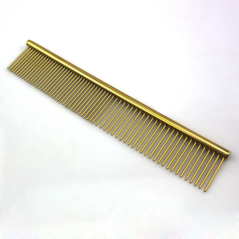 ZoCr Stainless Steel Pet Comb for Dogs Cats, Pet Grooming Comb with Different Spaced Rounded Teeth (Golden)