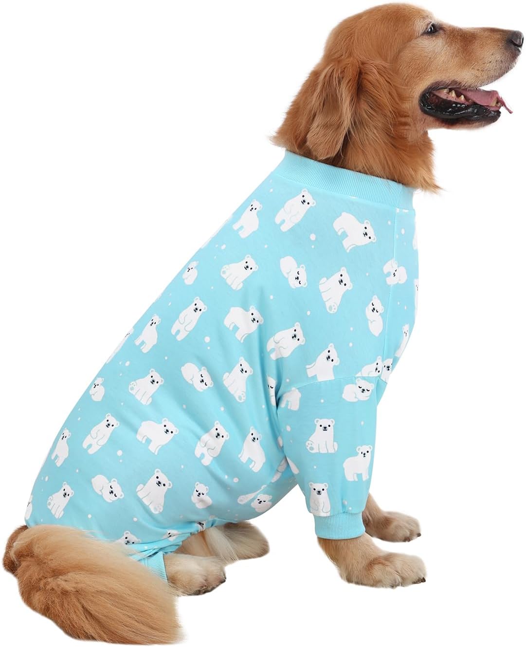 HDE Dog Pajamas One Piece Jammies Jumpsuit Pet Clothes Outfit Stretchy Lightweight Comfy Shirt Pjs for M-3XL Dogs Sleepy Polar Bears - 3XL