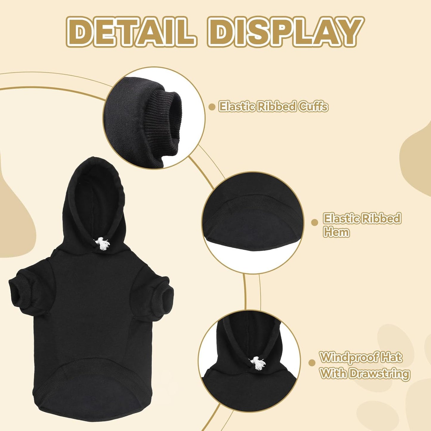 Dog Sweaters for Small Dogs Dog Hoodie Fleece Soft Clothes Sweatshirt with Pocket Hoodie for Small Dogs Puppy Sweater(Black&S)