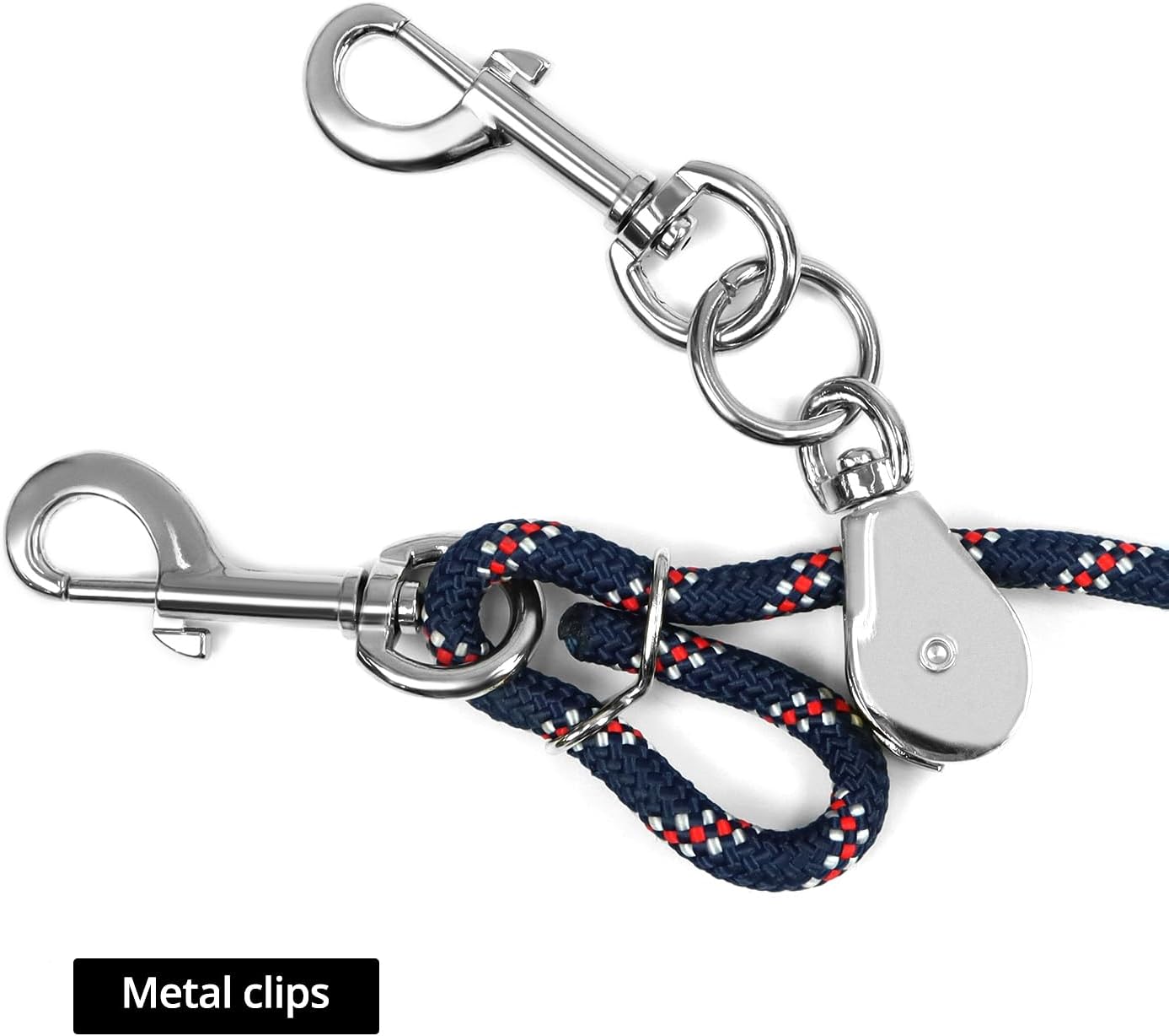 QWORK Adjustable Horse Training and Lunging Aid with Rear Fleece Cover, Navy/Red, Encourages Proper Head Carriage and Comfortable Stretching, Durable Braided Nylon Rope with Metal Clips,