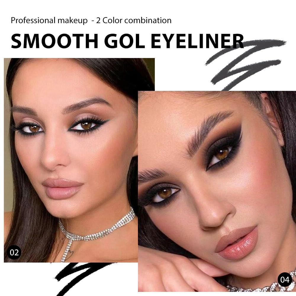 evpct 2Pcs Black Grey Gray Gel Eyeliner Pencil Eye Black Face Paint Stick Makeup Set Waterproof Matte Cream Crayon Eyeliner Pencil Set Cat Eye Liners Eyeshadow Guide delineador de ojos contra el agua