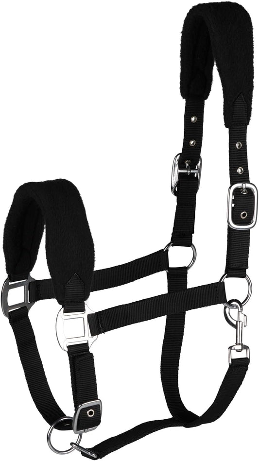 HORZE Kiel Adjustable Horse Halter with Fleece Padding - Black - Horse