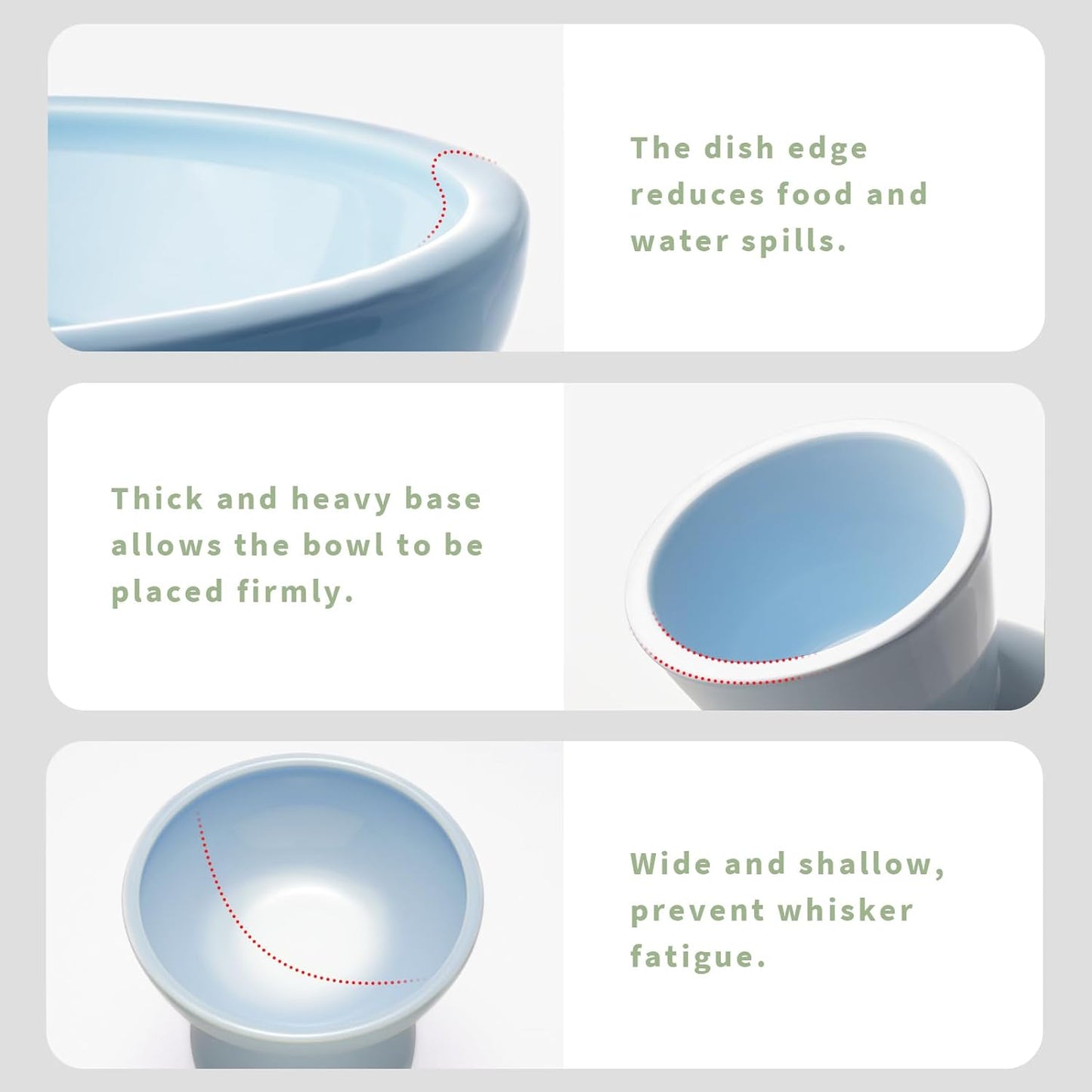 Extra Wide Elevated Ceramic Cat Bowl, 6.2" Shallow Dish for Whisker Fatigue Relief, 5" Height for Easy Feeding, Durable Raised Cat Food Bowls, Pack of 2, Blue