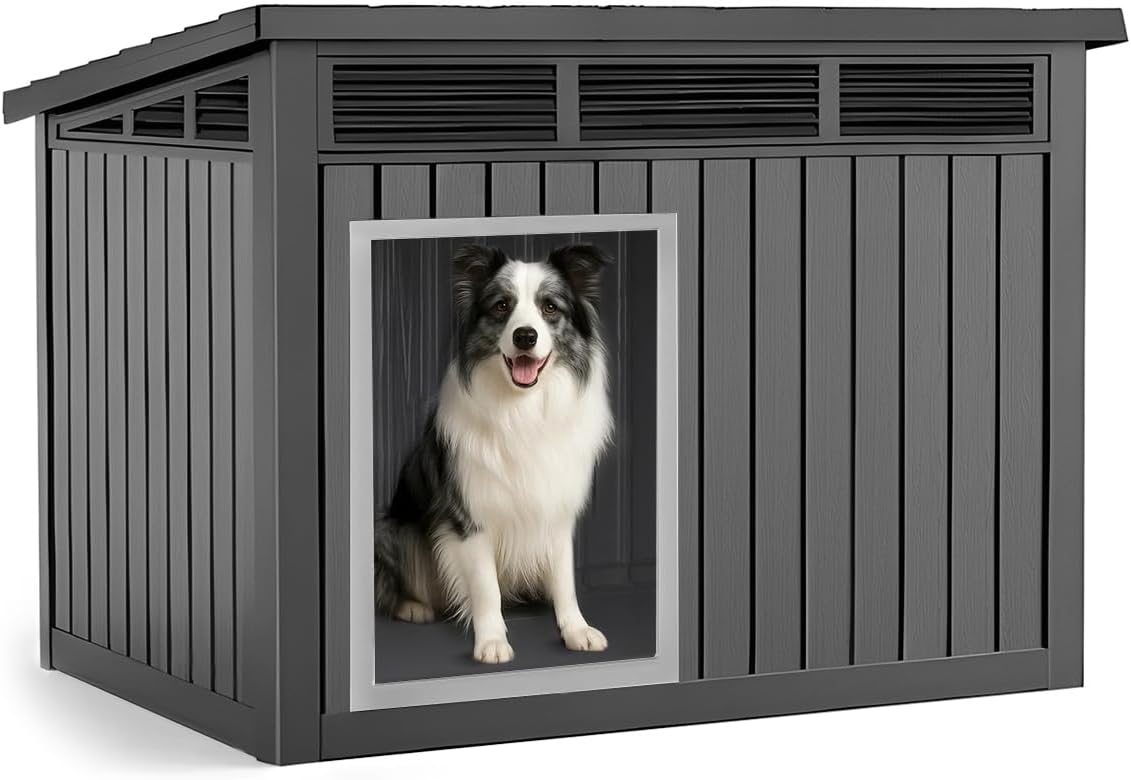 DRATO Dog House for Both Indoor and Outdoor with Weatherproof Roof Removable Floors for Medium to Large Dogs Interior Space (Black, Medium(32.2 * 25.12 * 24.13''))