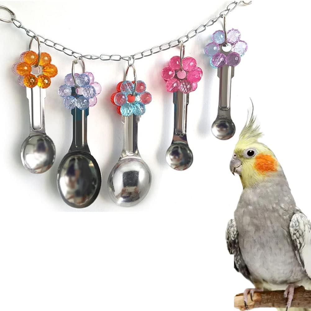 Litewoo Bird Stainless Steel Bell Toys, Safe and Stable Hanging Spoons Pipe Chew Bite Toy（E）