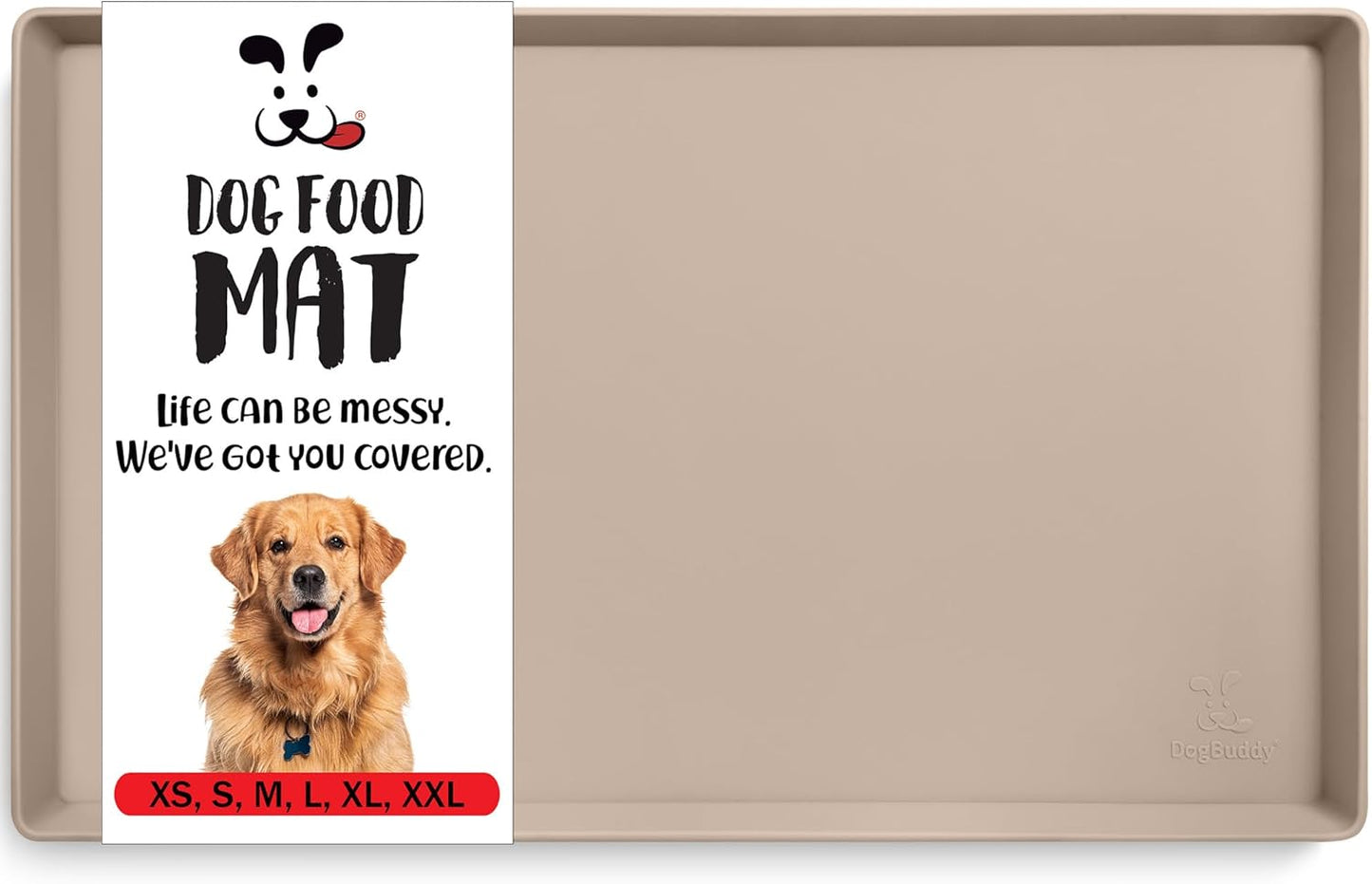 DogBuddy Non-Slip Silicone Food Mat for Dogs (XXL: 32" x 24", Taupe) - Waterproof, Nonslip Dog Feeding Mat with Raised Edges