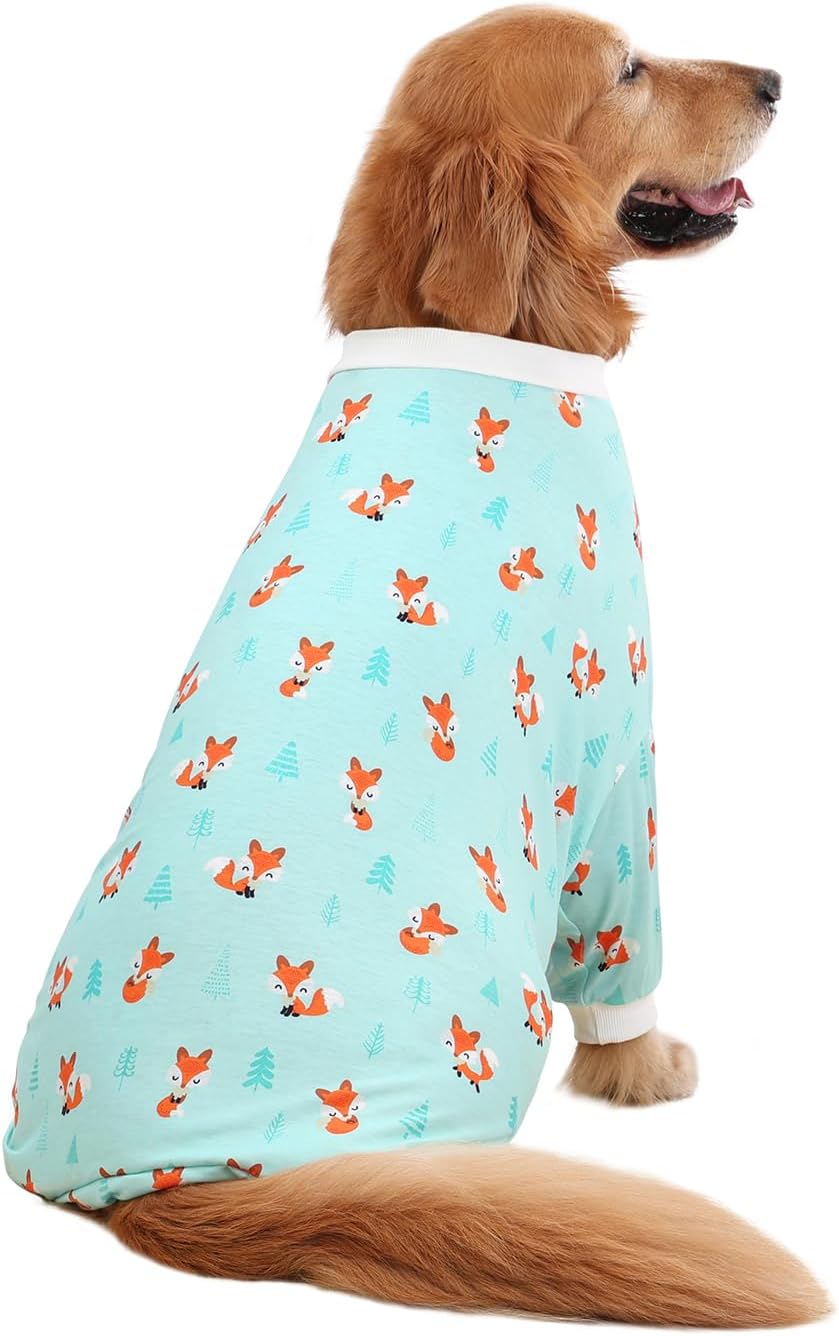 HDE Dog Pajamas One Piece Jammies Jumpsuit Pet Clothes Outfit Stretchy Lightweight Comfy Shirt Pjs for M-3XL Dogs Winter Foxes - M