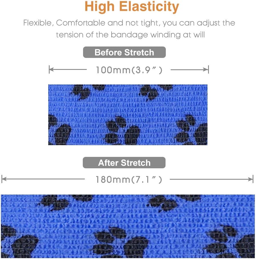 AUPCON Vet Wrap Cohesive Bandages Bulk Self Adhesive Bandage Wrap Self Adherent Wrap Non-Woven for Dogs Pet Animals & Ankle Sprains & Swelling (3 Inch Blue Claw)