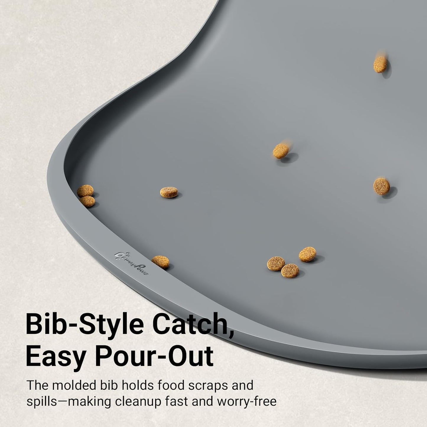 DownyPaws Dog Food Mats for Floors Waterproof, BPA Free Silcone Dog Bowl Mat, Non-Slip Pet Feeding Mat with High Raised Edge, Cat Placemat for Messy Drinkers, 24"×17", Light Gray