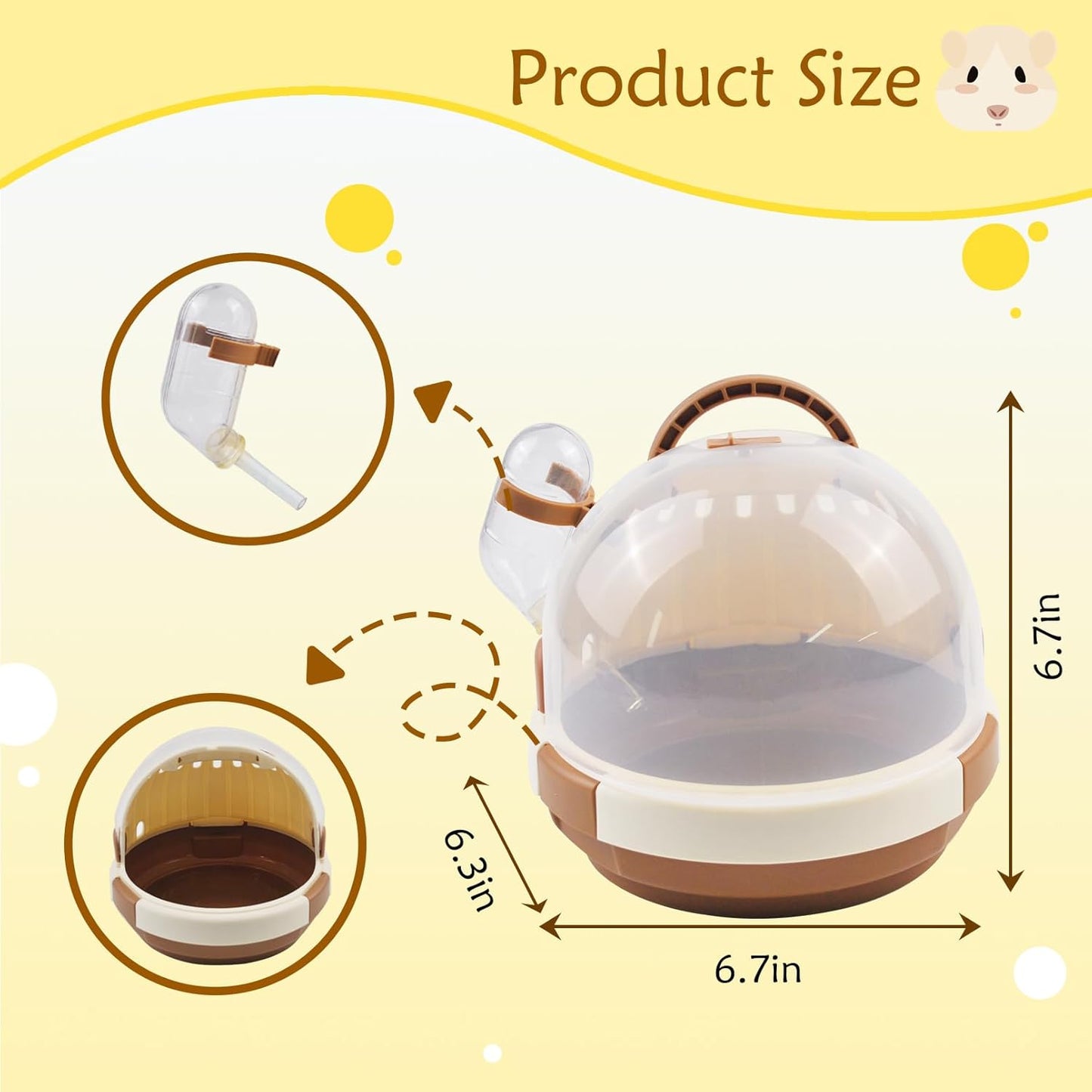 Hamster Carrier Cage Portable Cages Small Animals Carry Travel Case with Water Bottle Plastic Breathable Guinea Pig Outgoing Cage for Dwarf Hamster Ferret Chinchillas Hedgehog (Brown)