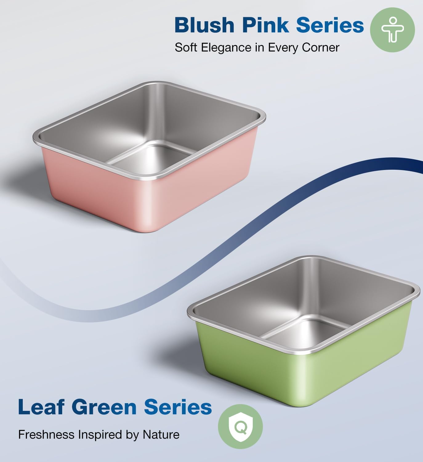 Stainless Steel Litter Box, Large Metal Cat Litter Box with High Sided for Big and Small Cats, Non-Stick, Easy to Clean, Odor-Free, 19.5" L×13.6" W×5.9" H, Leaf Green