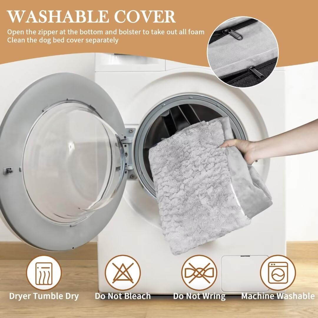 Comfort Expression XXL Orthopedic Foam Dog Bed for Extra Large Dogs, Waterproof Orthopedic Dog Beds, Washable Dogs Sofa Beds with Removable Cover & Non-Slip Bottom(XX-Large,Grey White)