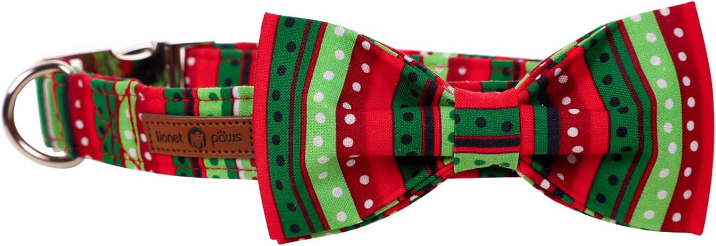 Lionet Paws Christmas Dog Collar with Bowtie, Dog Bowtie Collar with Metal Buckle for Dogs and Cats, Adjustable Comfortable Dog Collar Girl Boy Gift, S, Neck 10-16 in