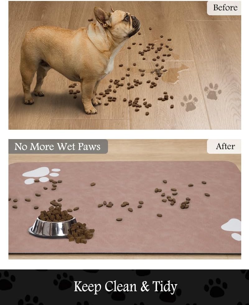 Pet Feeding Mat-Absorbent Dog Mat for Food and Water Bowl-No Stains Quick Dry Water Dispenser Mat-Dog Accessories Pet Supplies-Bowl for Messy Drinkers（Dusty Pink,12"x19"