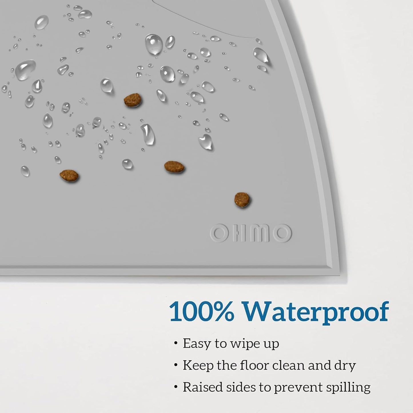 OHMO - Cat Food Mat, Silicone Pet Feeding Mat for Floor Non-Skid Waterproof Dog Water Bowl Tray, Easy to Clean Pet Placemat (Ash, 18 * 9.8'')