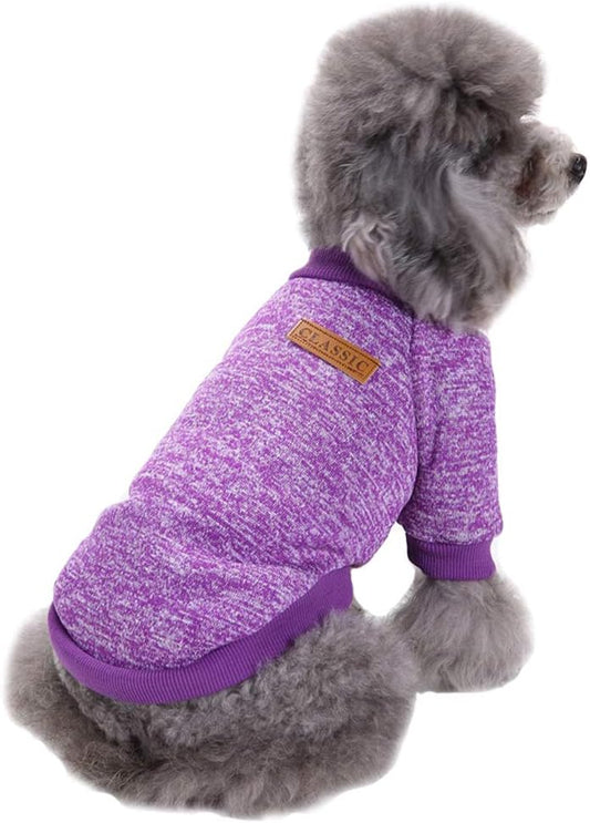 Jecikelon Dog Clothes Dogs Sweater Soft Puppies Clothing Winter Puppy Sweaters Warm Outfit for Dogs Small XXS XS Cat Apparel (Purple, M)