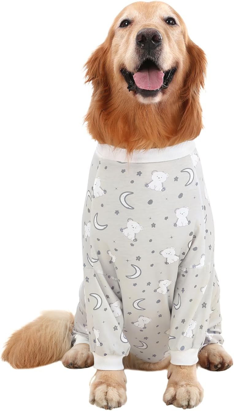 HDE Dog Pajamas One Piece Jammies Jumpsuit Pet Clothes Outfit Stretchy Lightweight Comfy Shirt Pjs for M-3XL Dogs Goodnight Polar Bears - 2XL