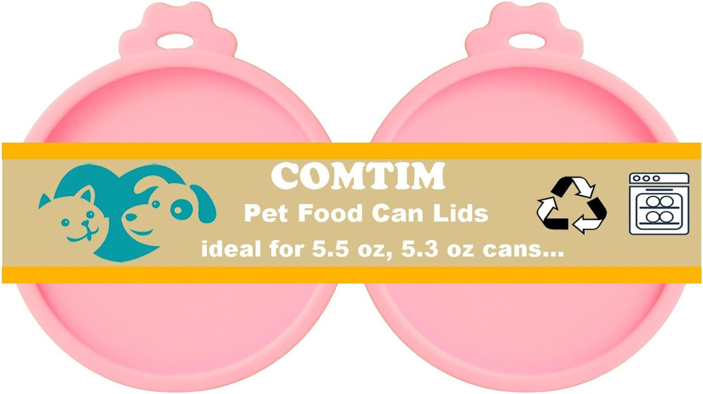 Comtim Cat Food Can Covers Lids for 5.5 oz Cans, 2 Pack Silicone Cat Food Can Lids for 5.5 oz 5.3 oz Cans...Pet Food Can Covers Reusable Can Toppers Savers for Wet Food (Pink)