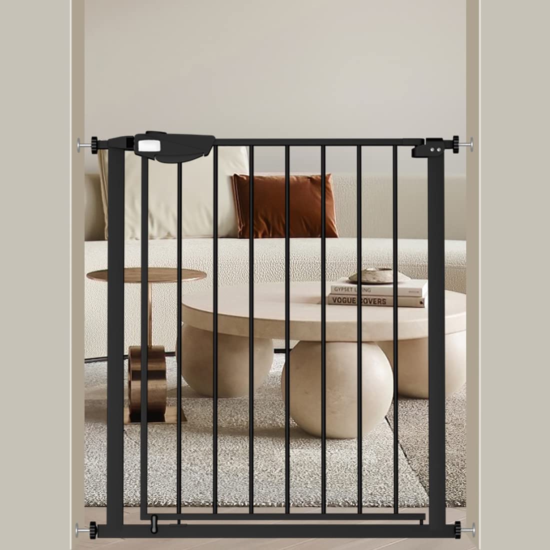 WAOWAO Triple Lock Baby Gate Extra Wide 31.1-35.04" Pressure Mounted Walk Through Swing Auto Close Safety Black Metal Dog Pet Puppy for Stairs,Doorways,Kitchen
