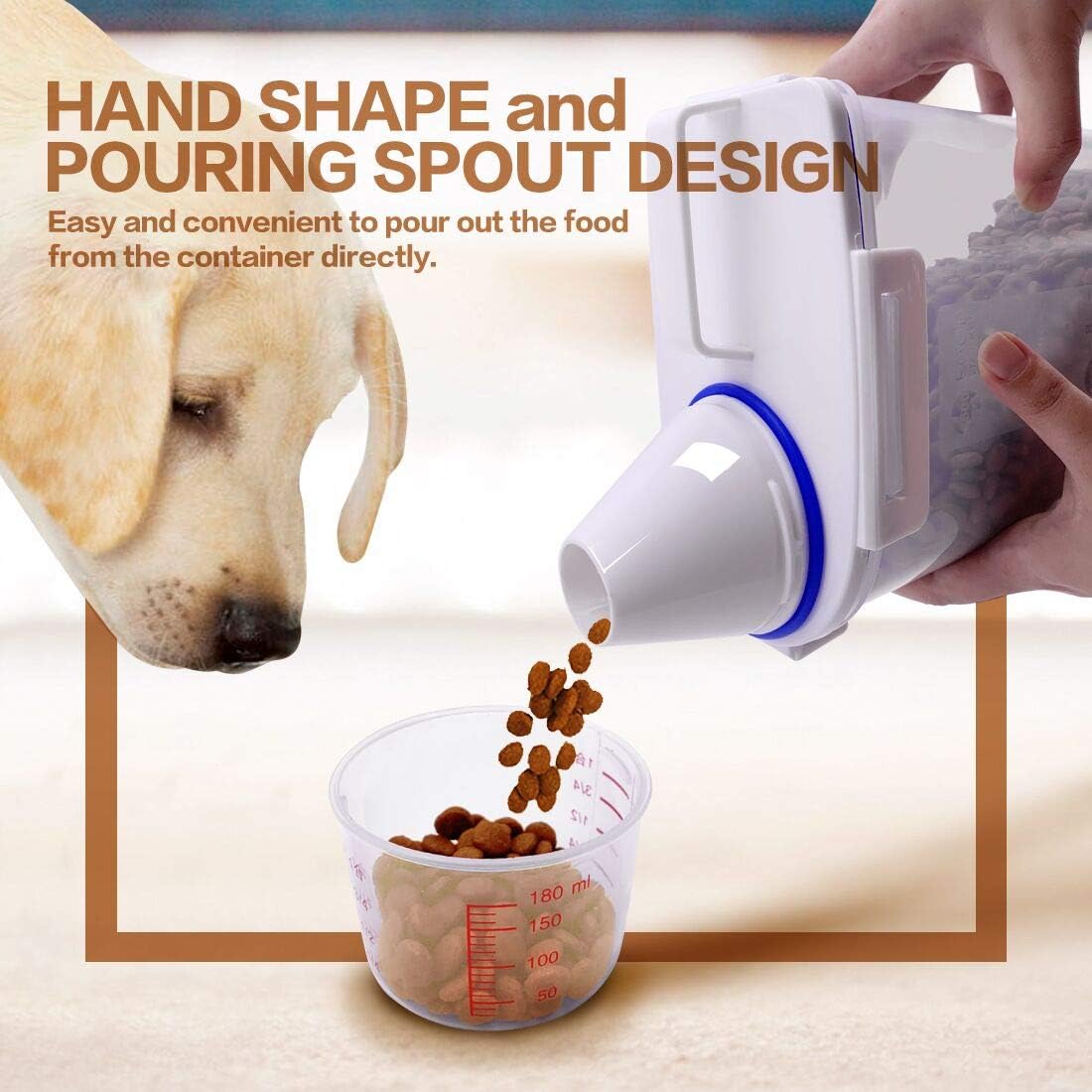 Dog Food Storage Container Small, Cat Food Storage Container Airtight Plastic Dispenser with Graduated Measuring Cup, Pourable Spout and Portable Collapsible Dog Bowl for Pet Food, Birds Seed