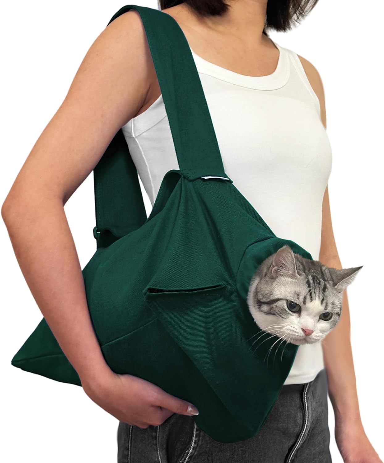 [Cozy Travel] Cat Carrier Pouch, Soft Cat Carrier for Small Cats, Kitten Carrying Bag, Restraint Bag for Nail Trimming, Vet Visits, Giving Meds, Car Travel -Dark Green
