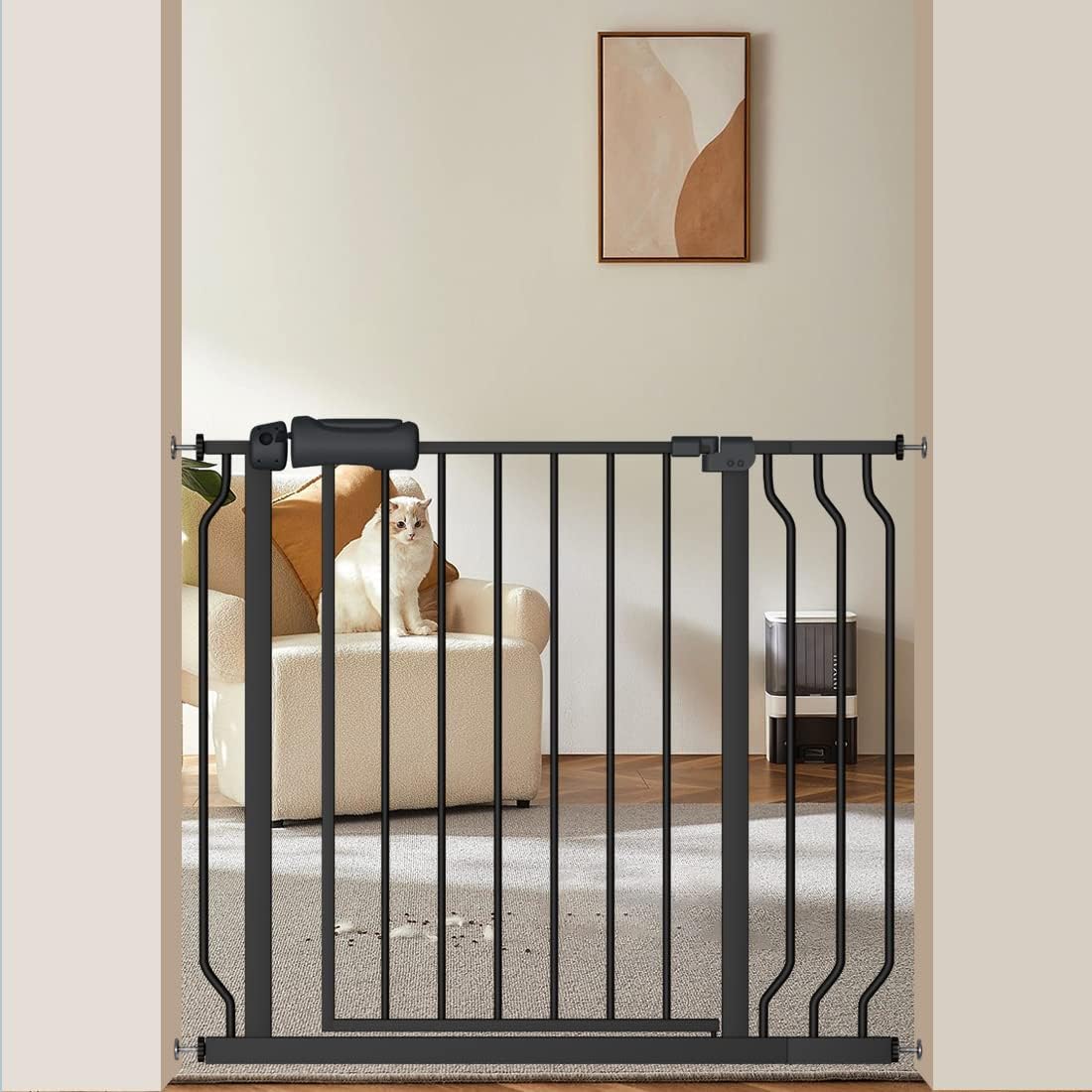 Extra Wide Baby Gate with 4.72in Extensions, Walk-Through, Auto Close, Pressure Mount Child Safety Gate (Black, Extension-4.72"/12cm)