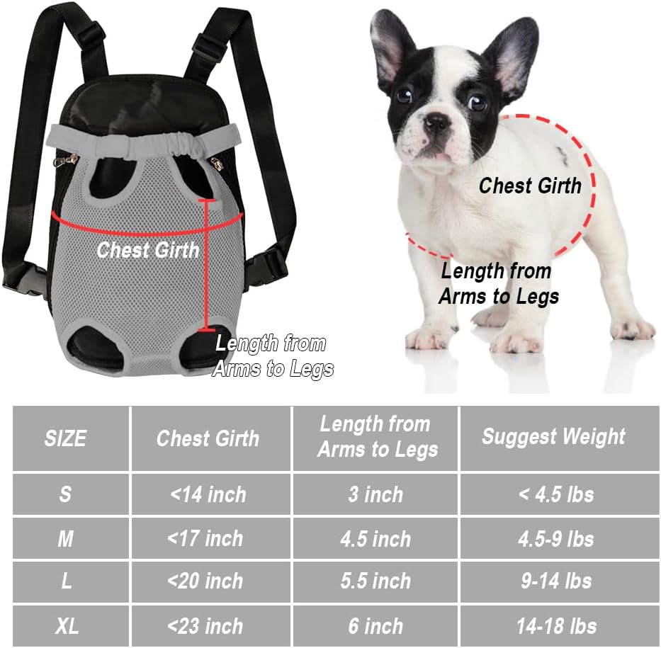 FEimaX Dog Carrier Backpack Pet Legs Out Front Cat Travel Bag, Adjustable Puppy Backpacks Carriers Hands-Free for Small Medium Dogs Cats Hiking Traveling Camping Daily Walking (X-Large, Grey)