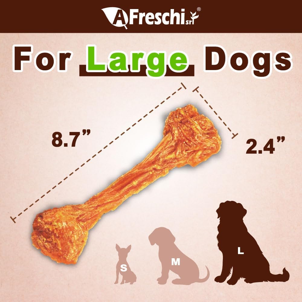 AFreschi Turkey Tendons for Dogs, USA-Sourced, Healthy Dog Treats, Rawhide-Free Puppy Chews, Long Lasting, All Natural, Hypoallergenic Dog Treats for Large Breeds, 10 Count Box Bone (L)