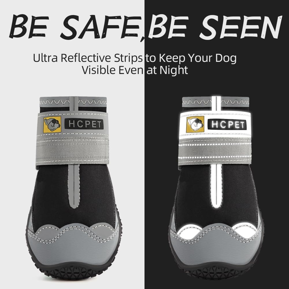 Hcpet Dog Shoes for Large Dogs, Waterproof Dog Booties for Small Medium Dogs, Anti-Slip Dog Boots & Paw Protectors for Hot Pavement Winter Snow Hiking with Reflective Straps Black Size 7