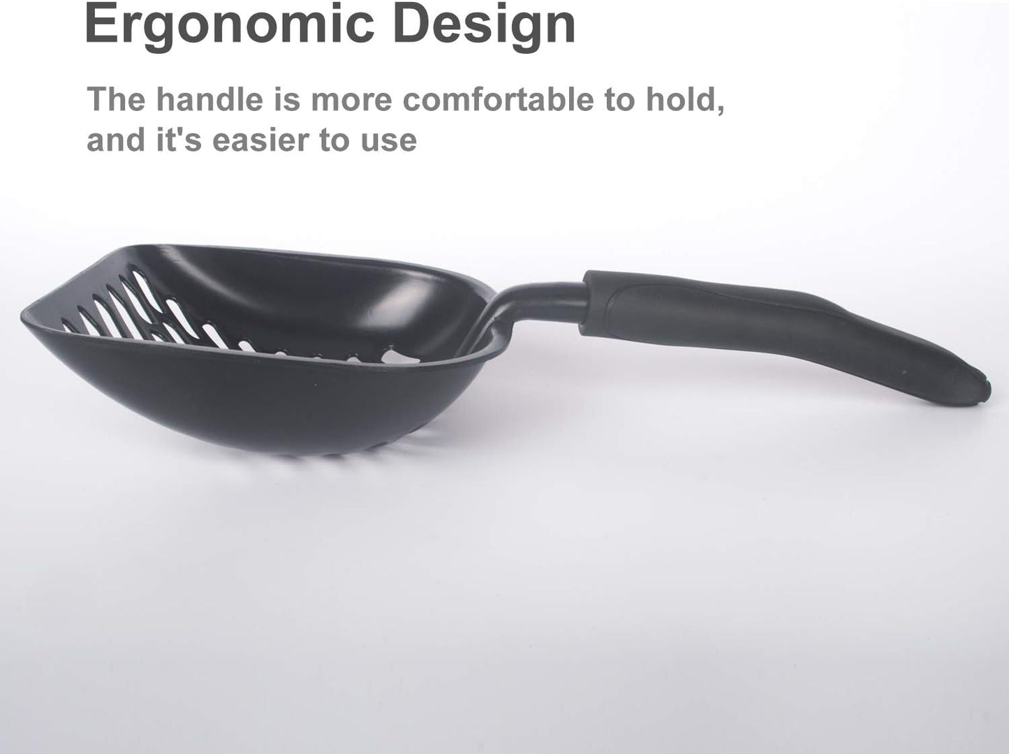 Metal Cat Litter Scoop with a Deep Shovel Design | Solid Aluminum & Non-Stick Coating | Durable Rubber Coated Handle for Easy Scooping | Perfect Size Sifting Slots for Any Type of Kitty Litter