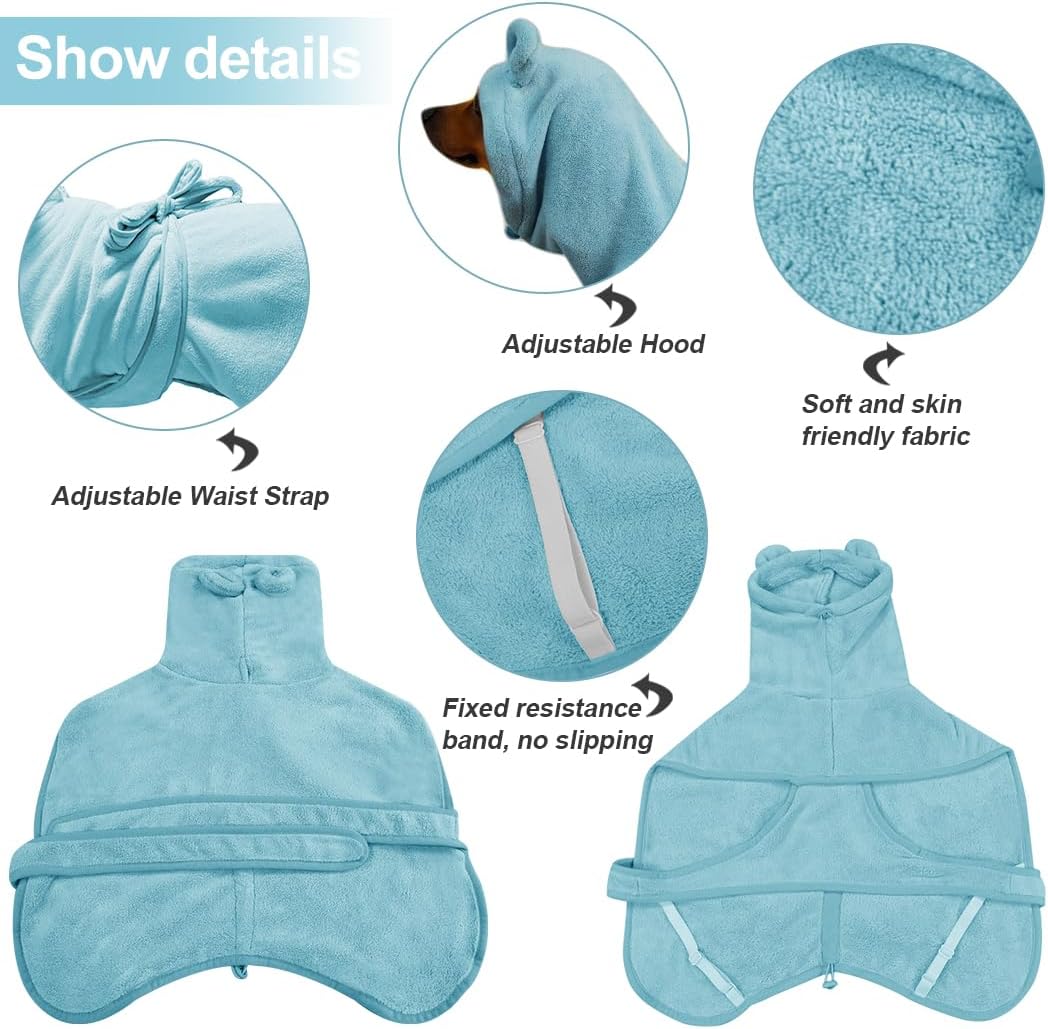 Giant Dog Bath Bubble, Quick Drying Super Absorbent Used for After Bathing, Warm Dog Towels, Adjustable Hoodies and Belts for Pet Dogs Bath Clothes Products (Blue, 6XL)