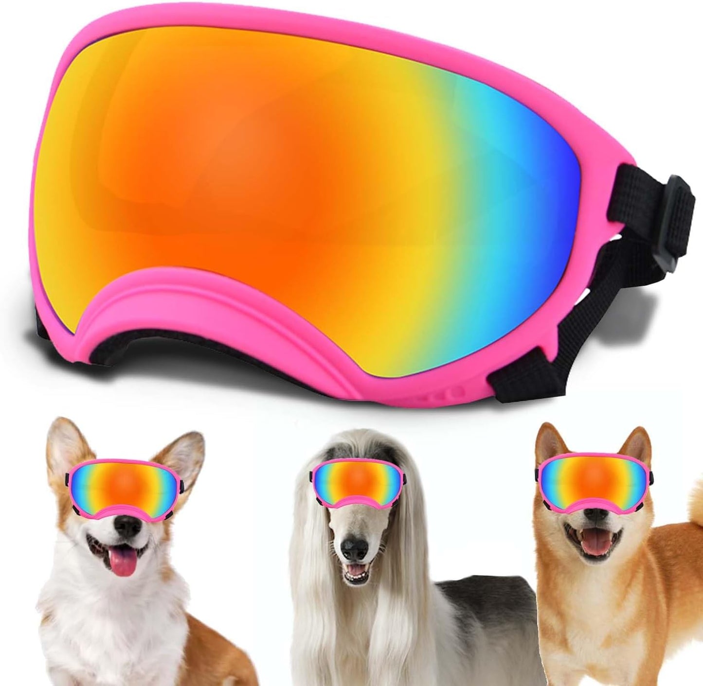 Medium Dog Sunglasses with Adjustable Strap UV Protection, Winproof Dog Puppy Sunglasses, Suitable for Medium Dog Pet Glasses, Dogs Eyes Protection,Soft Dog Goggles