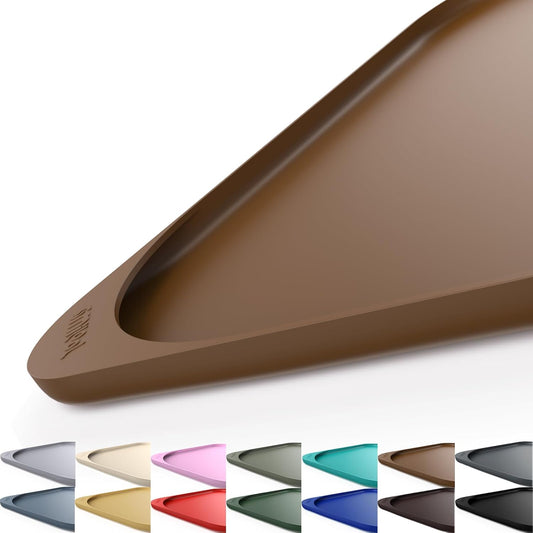 Silicone Pet Feeding Mat with Raised Edge & Residue Collection Pocket for Food and Water, Dog Bowl Mats, Cat Bowls Placemat with High Lip for Floor Waterproof, 19 x 12 x 0.7 Brown