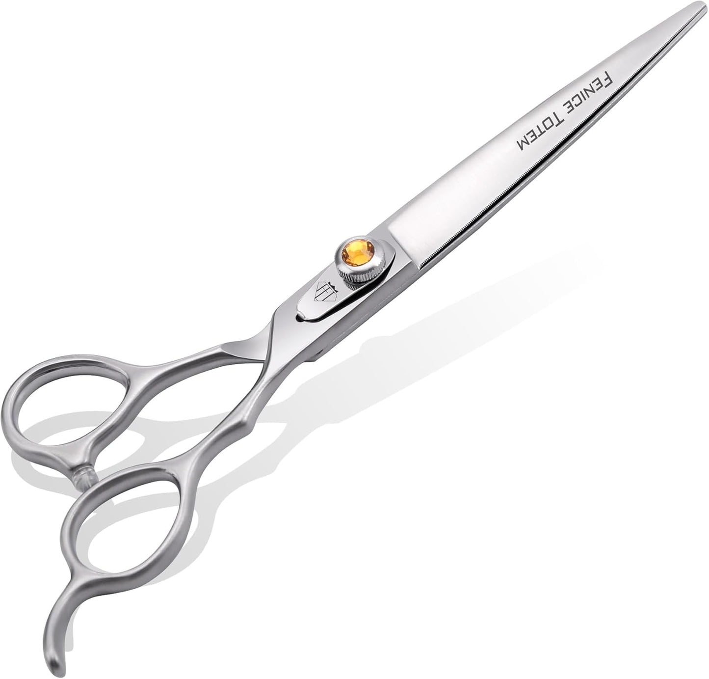 Fenice Professional Dog Grooming Scissors: 7 inch Straight Shears for Dogs Trimming Made Of Japanese 440C Stainless Steel Yellow Diamond