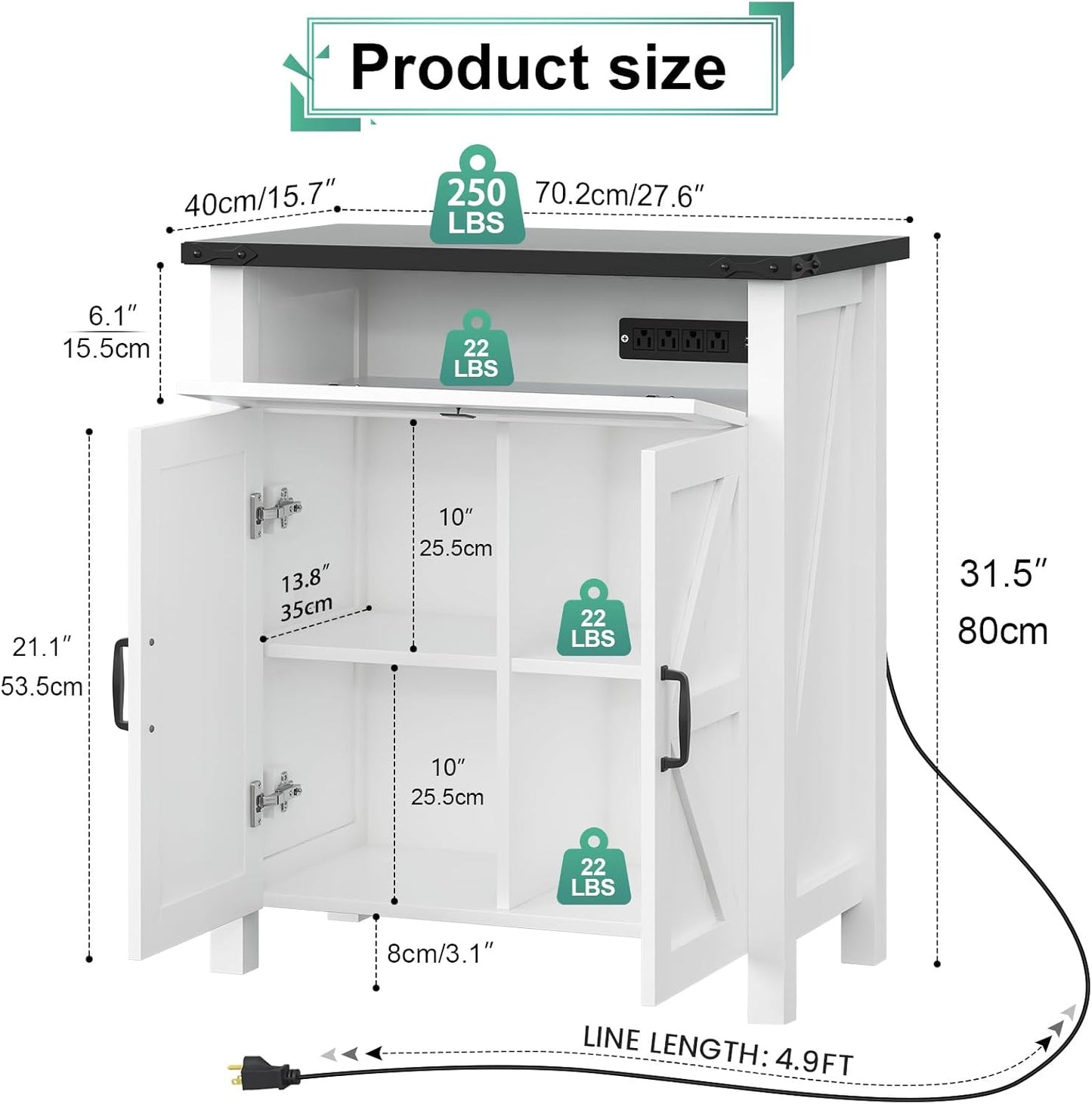 Suadism 20 Gallon Aquarium Stand With Charging Station, Farmhouse Fish Tank Stand, Reptile and Terrarium Stand with Drawer and Cabinet Storage, Sturdy Heavy Duty 27.6"15.7" - White