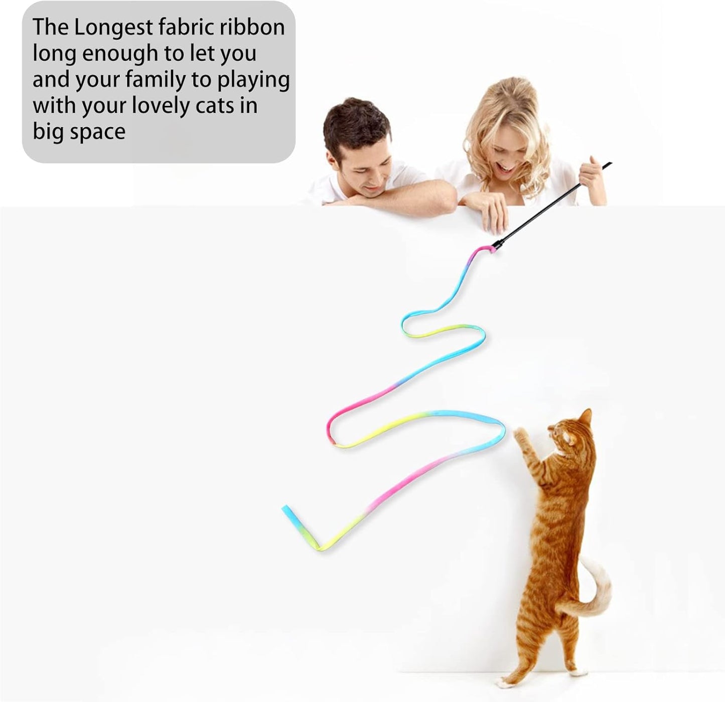 Cat Wand Toys Interactive Kitten Toys for Indoor Cats Colorful Teaser Wand String for Exercise Kitten Stick Kitty Rope Toy Rainbow Ribbon Cat Charmer -2Pcs