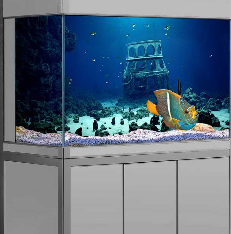 72X16IN Natural Underwater Aquarium Background, Pictures 3D Fish Reef Fish Tank Decoration Background, with 8 EVA Double-Sided Tape