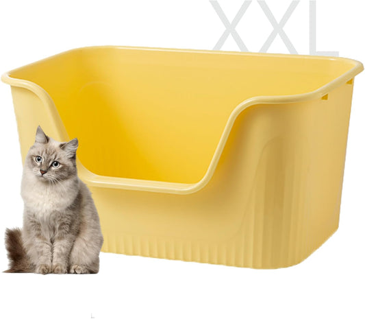 Vealind Extra Large Litter Boxes for Big Cats 31''×21''×16'', XXL Litter Boxes for Big Cats or Multiple Cats, Jumbo High Sided Litter Pan, Leak-Proof & Anti-Splashing, Easy Clean & Durable (Yellow)