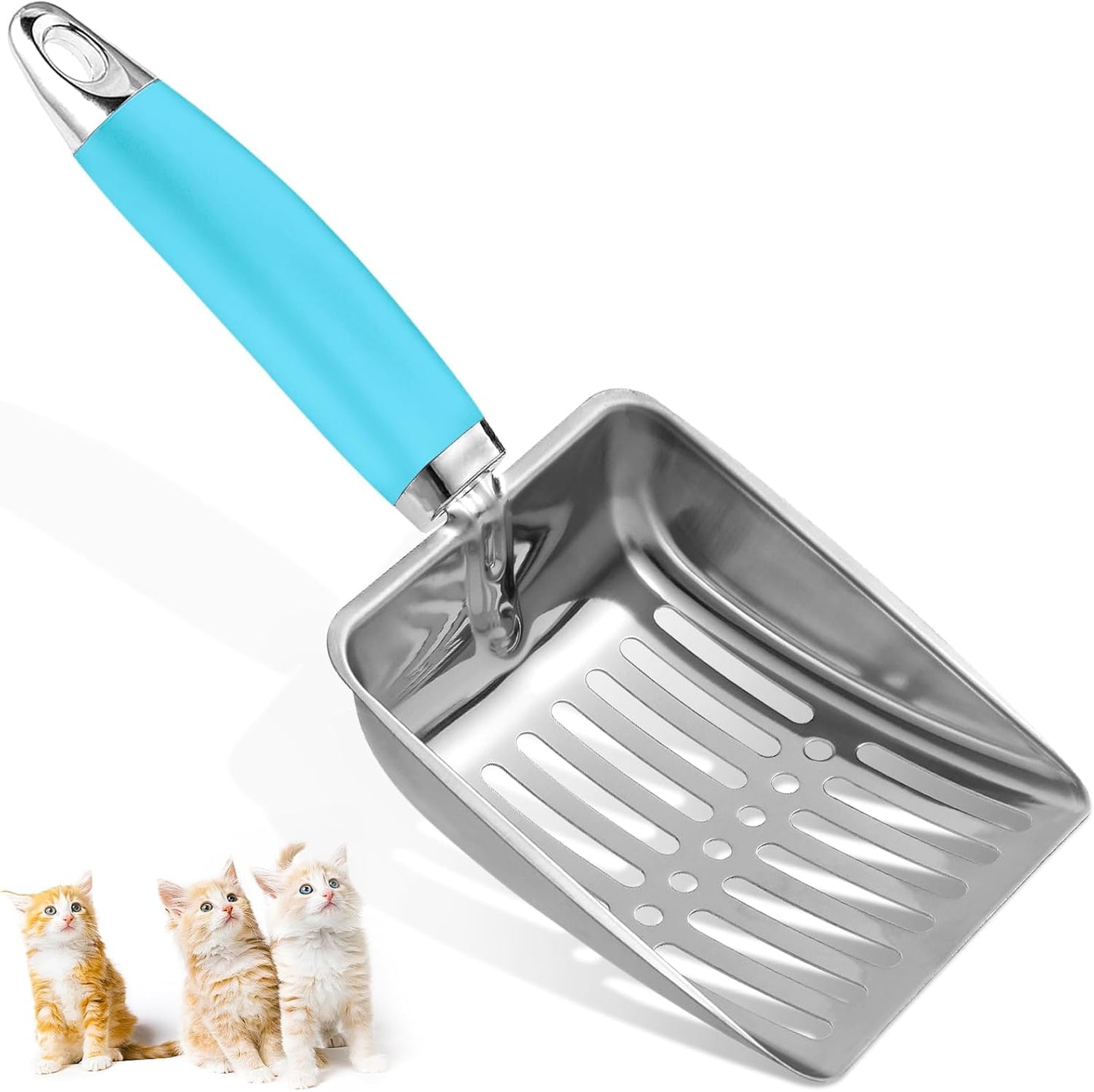Cat Litter Scoop - Stainless Steel Metal Cat Litter Scoop-Sturdy Mesh Scooper - Mesh Shovel-Easy to Clean - Suitable for Cat Litter Box -Blue