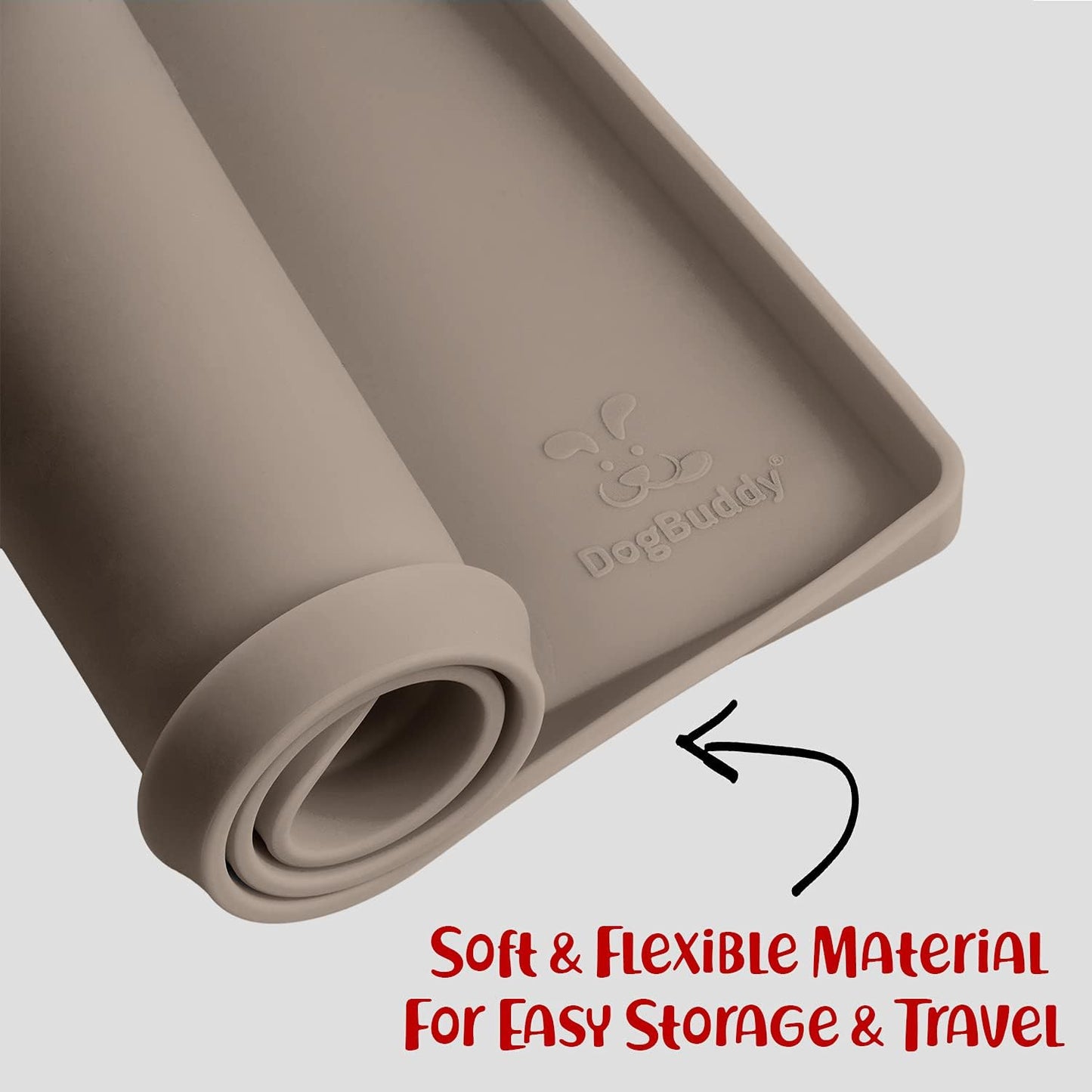 DogBuddy Dog Food Mat – Waterproof Dog Bowl Mat for Food and Water, Silicone Pet Feeding Mats for Floors, Non-Slip Placemat with High Edges for Dogs Bowls, Puppy Essentials (XL: 28" x 18", Taupe)