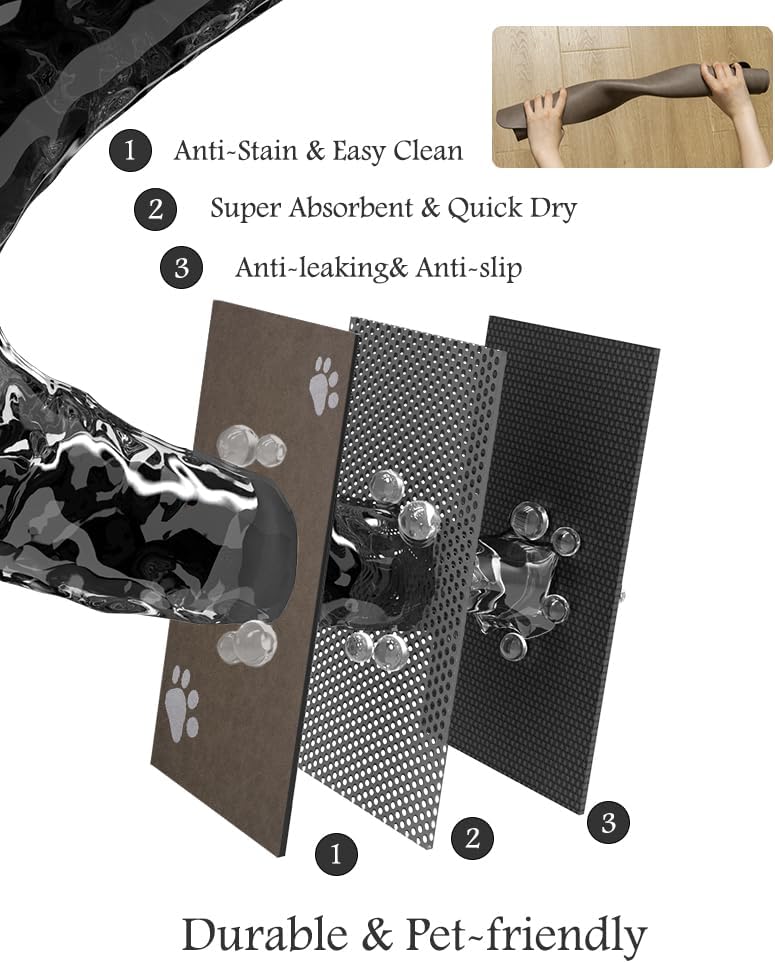 Pet Feeding Mat-Absorbent Dog Mat for Food and Water Bowl-No Stains Quick Dry Water Dispenser Mat-Dog Accessories Pet Supplies-Bowl for Messy Drinkers（Brown,23"x34"