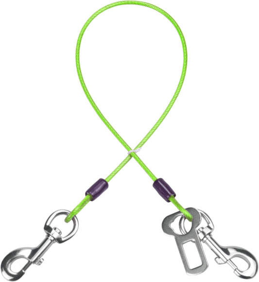 Dog Seat Belt Harness for Car,Dog Seatbelt of Coated Wire Leash Safety Restraint,No Chew Tether Cable Vehicle,Double Clips & Latch(Green, 24 inch/60 CM)
