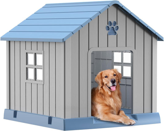 DRATO Dog House Indoor Outdoor for Small to Large Sized Dogs Indoor Outdoor Doghouse Puppy Shelter with Elevated Floor, Easy to Assemble (Blue, 38Inch(37.8 * 40.87 * 38.82))
