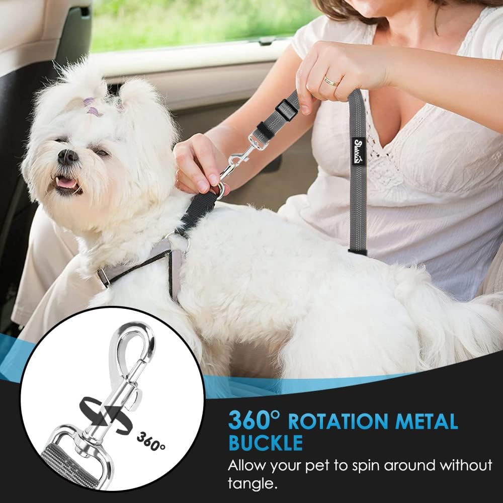 SlowTon Dog Seat Belt for Car, 2 Pack Dog Car Harness Seatbelt Adjustable with Elastic Bungee Buffer, 2 in 1 Pet Car Leash Headrest Restraint Dog Reflective Safety Tether (Grey, Headrest+Clip)