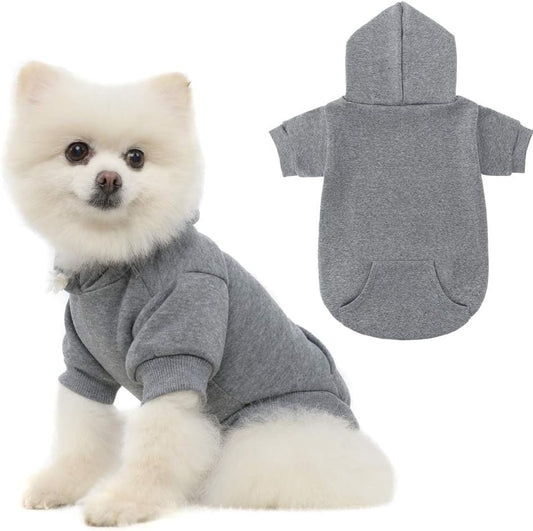KOOLTAIL Basic Dog Hoodie - Soft and Warm Dog Hoodie Sweater with Leash Hole and Pocket, Dog Winter Coat, Cold Weather Clothes Sweatshirt for Small Medium Large Dogs Puppy Cat Boys Girls Grey SM