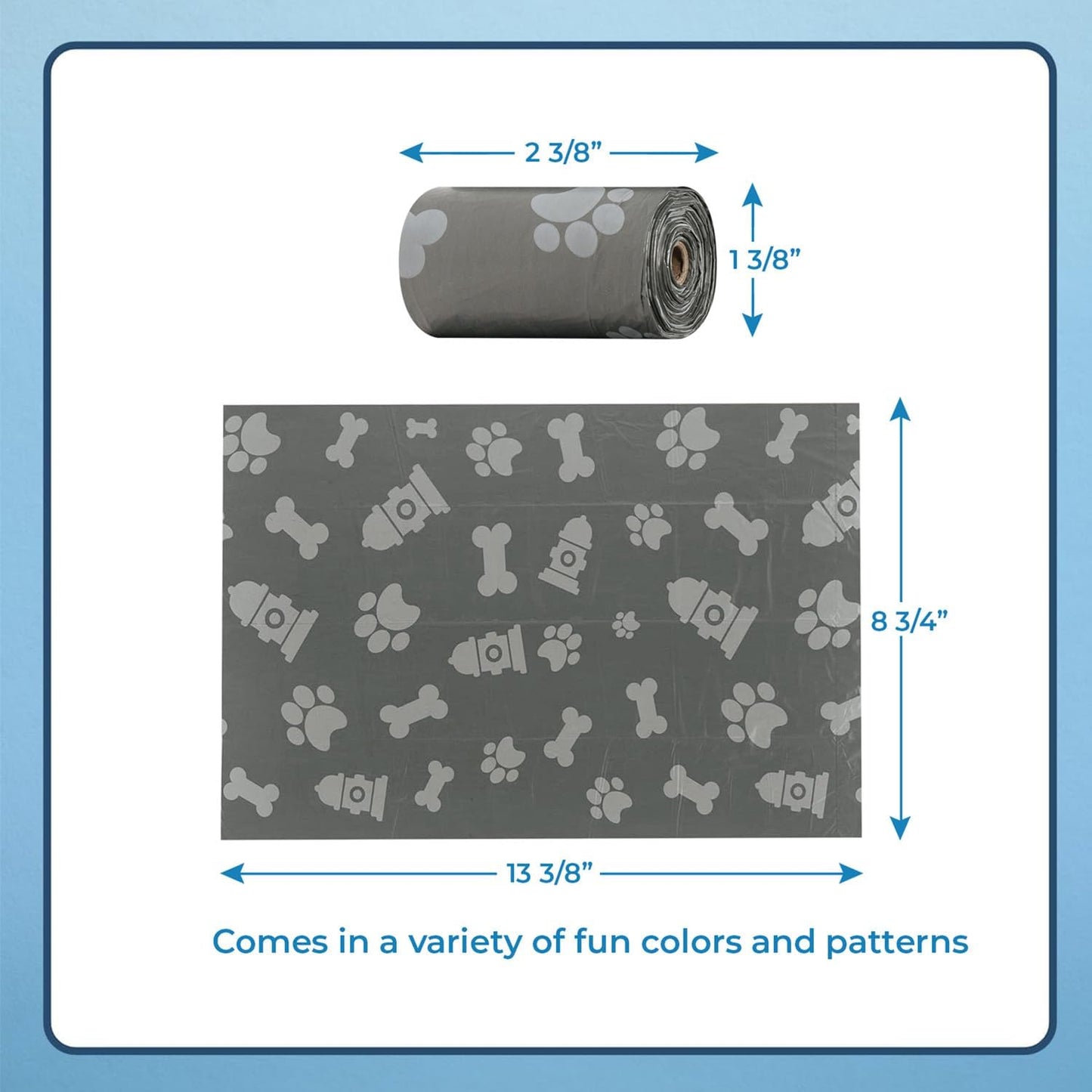 Best Pet Supplies Dog Poop Bags (240 Bags) for Waste Refuse Cleanup, Doggy Roll Replacements for Outdoor Puppy Walking and Travel, Leak Proof and Tear Resistant, Thick Plastic - Gray