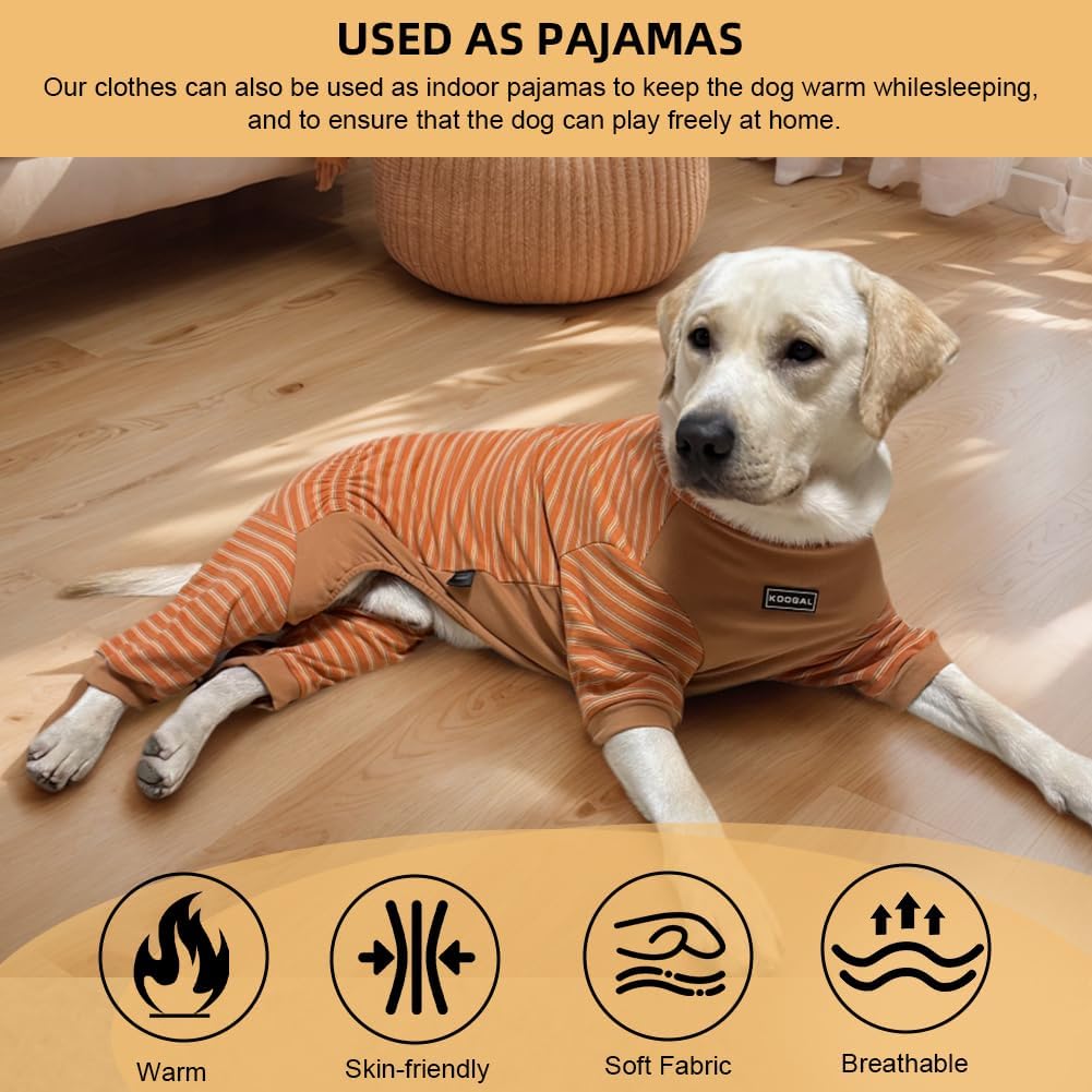 Dog Pyjamas PJS Sweater Clothes and Home Clothing Suitable for Small to Medium Breeds of Dogs, Dog Neutering Suits, Extra-Large Stretch Fabric, Four-Legged (Thickened Orange Stripes, L)