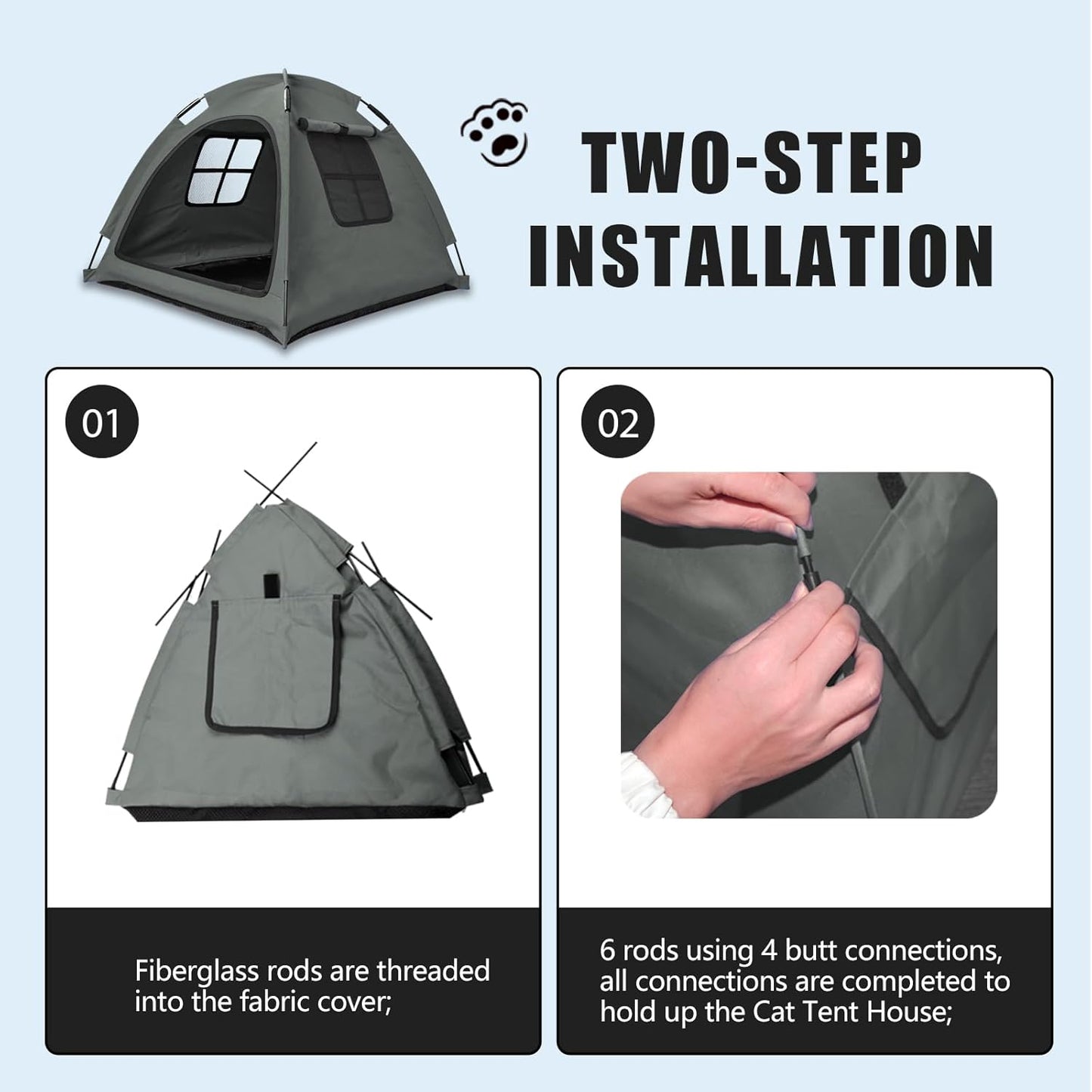 Grey Cat Tent House、Cat's Nest, Portable Indoor/Outdoor Pet Tent House for Cats, Puppies and Other Small Animals